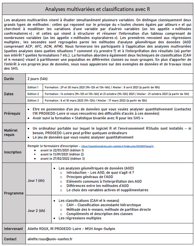 Formation Progedo-Loire Analyses multivariées et classif.avec R